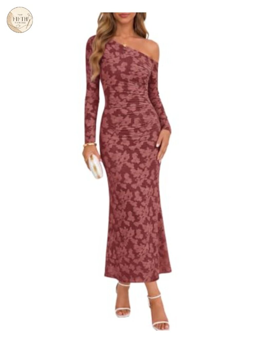 Off Shoulder Floral Maxi Dress Long Sleeve Bodycon Wedding Guest